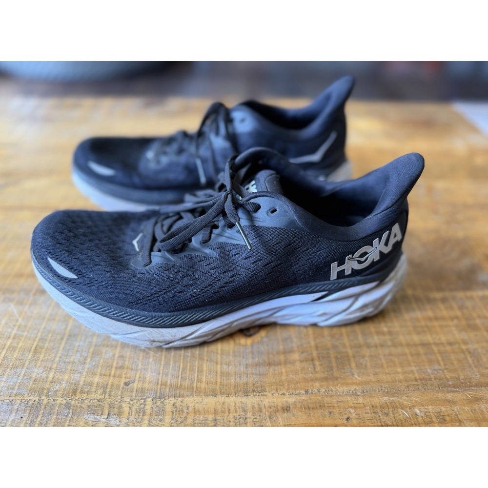 Hoka One One Clifton 8 Black White Women's Running Shoes 10B 1119394 BWHT